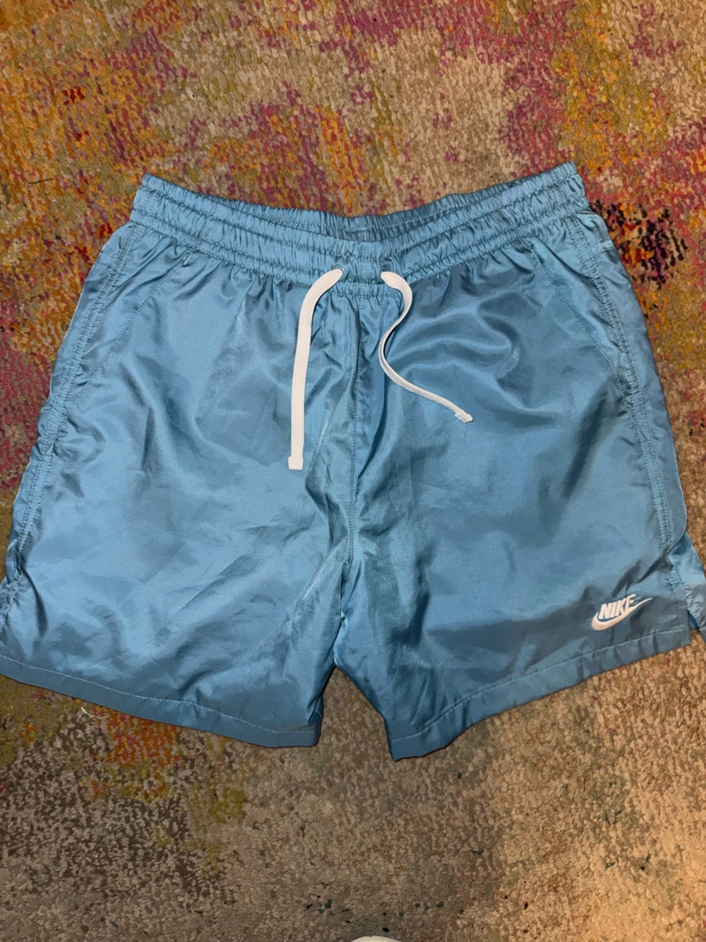 Nike Men's Sky Blue Athletic Shorts with White Drawstring